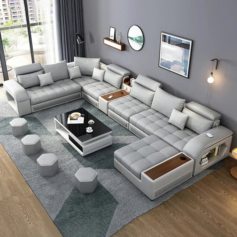 A Modern living room sectional sofas couches fabric sofa couch bed set U shape 7 seater living room Furniture designs factory
