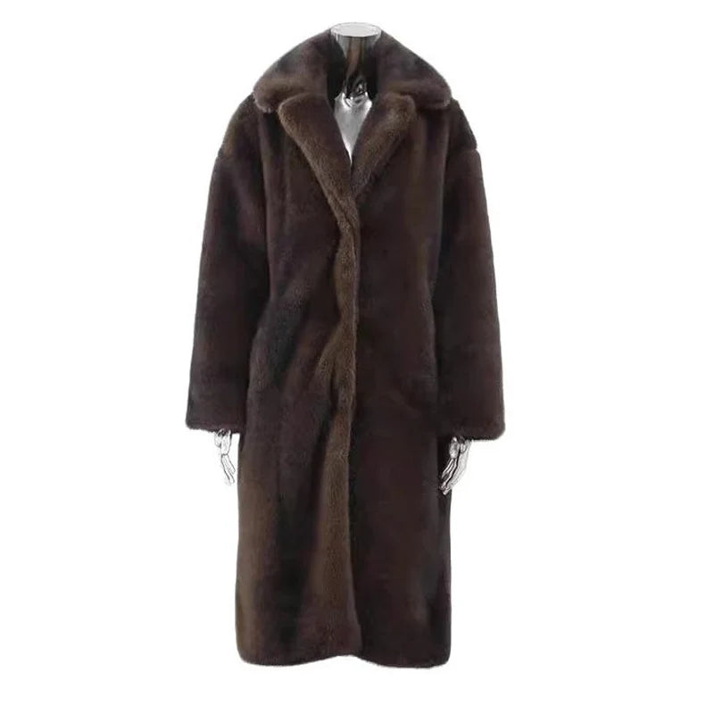 New women's autumn-winter fur coat imitation mink coat women's long whole mink mink fur suit collar casual