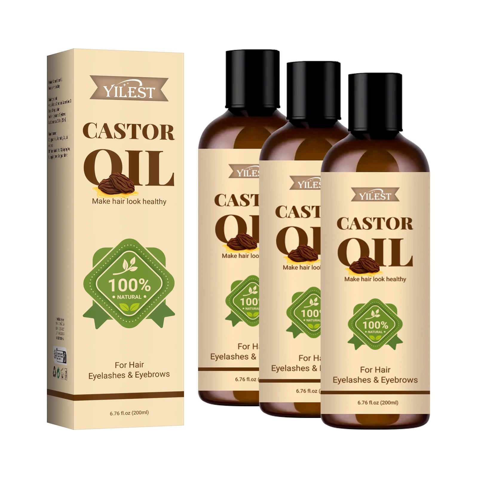 100%Pure Castor Oil - For Hair Growth, Eyelashes Eyebrows Care, Moisturizing & Strengthening Dry Damaged Hair, Repair Split Ends