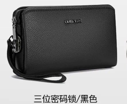 Leather Wallet Clutch Fingerprint Lock — Black | KIMLUD