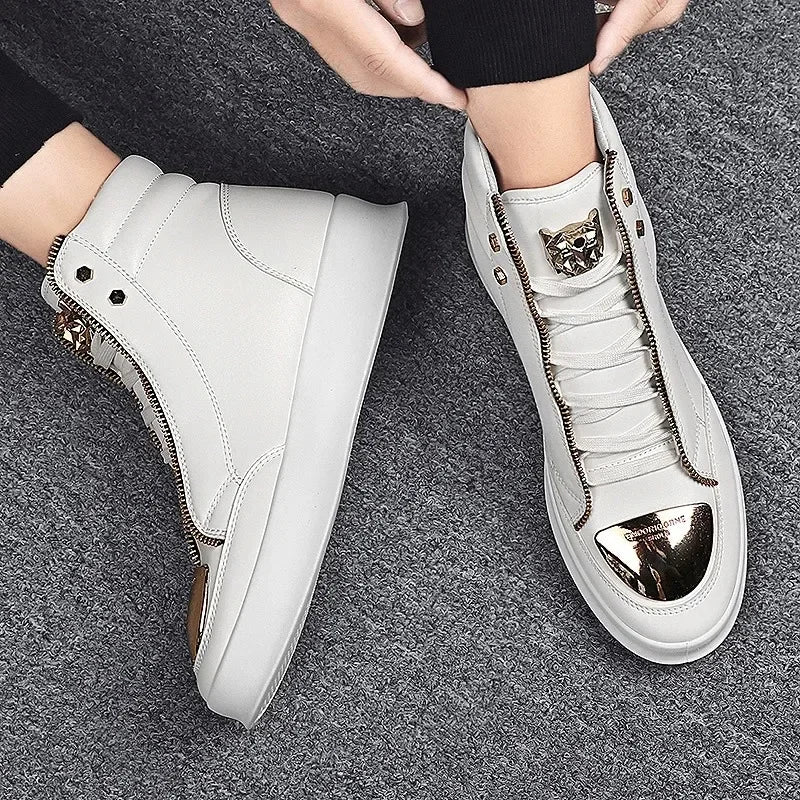 KIMLUD, High Top Casual Shoes Men Sneakers 2024 Fashion Skateboard Shoes Leopard Platform Shoe Sport Training Shoes Men's Ankle Boots, KIMLUD Womens Clothes