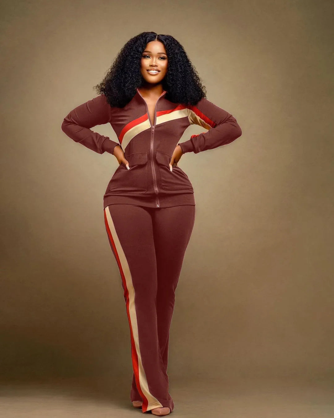 Women's Spor Two-ket Faion Set Long Sve Long Pants Winter Collection Adult Size Clothing Set with kets