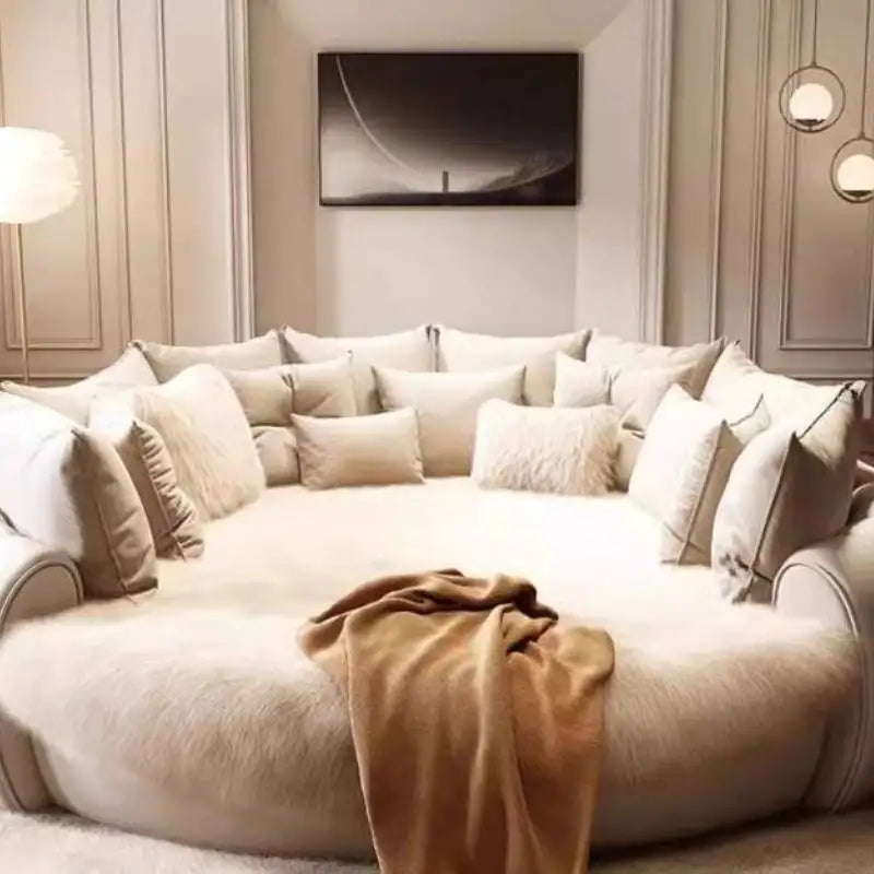 Leather Bed Circular Six-Foot Base — White | KIMLUD