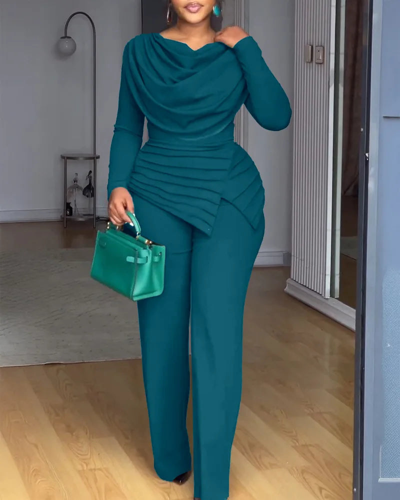 High Waist Flare Pants Jumpsuit — Zipper, Office Lady, Ankle-Length | KIMLUD