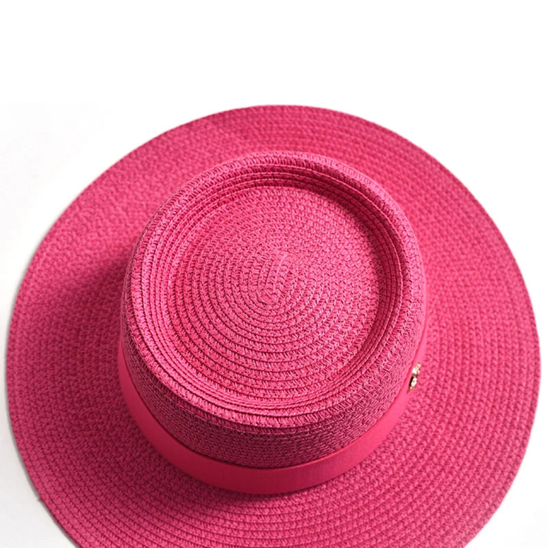 Hats and Caps Flat Brim Sun Hat with Ribbon — Natural | KIMLUD