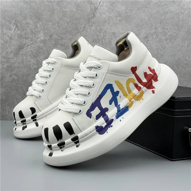 Men's Platform Sneakers – Height Increasing – PU – White | KIMLUD