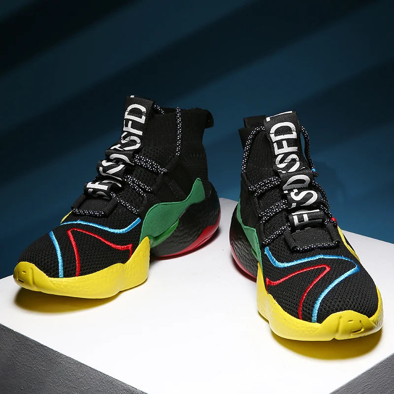 Men's Sneakers – Breathable Lace-Up – Colorful Sock Shoes | KIMLUD