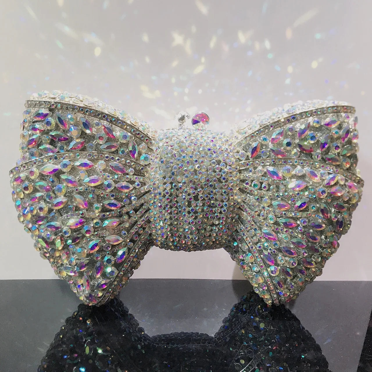 Crystal Rhinestone Bowtie Clutch Evening — Gold | KIMLUD