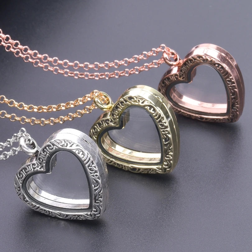 Silver-Tone Heart-Shaped Glass Reliquary Locket Pendant With Antique Filigree Keepsake Window — Silver | KIMLUD