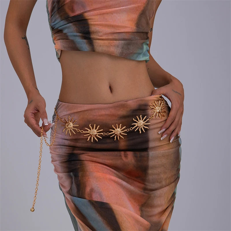 Ethnic Style Waist Chain Accessories Bohemia Versatile Belt Women's Dress High-end Waistband Retro Metal Star Sun Belly Chain