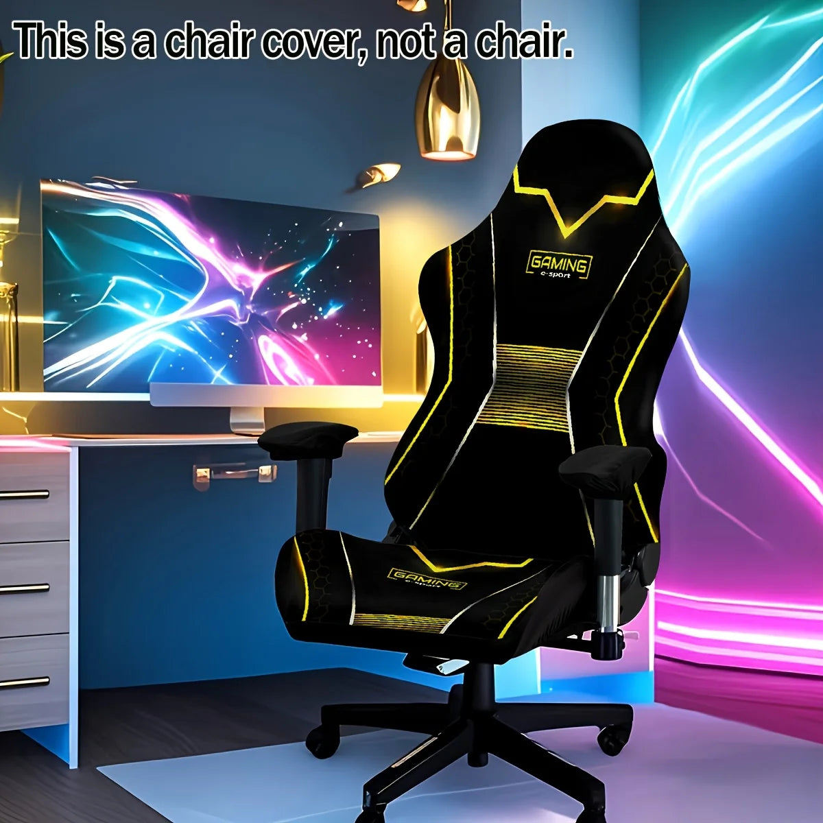 One-Piece Stretch Gaming Chair Cover Brilliant Green Light Chair Cover High Elasticity for Office Gaming Chairs Home Decoration