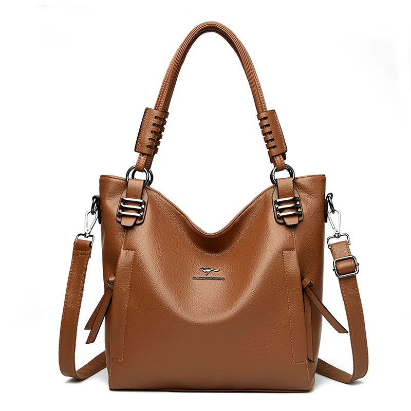 PU Leather Tote Bag Large Capacity — Soft Ivory | KIMLUD