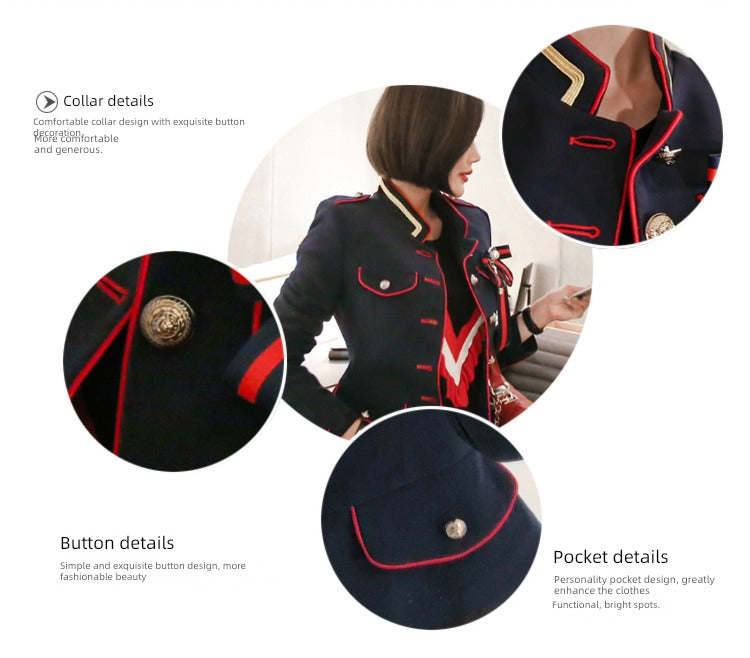 Women's Korean-Style Short Coat for Autumn and Winter Stand-up Collar Slim Fit