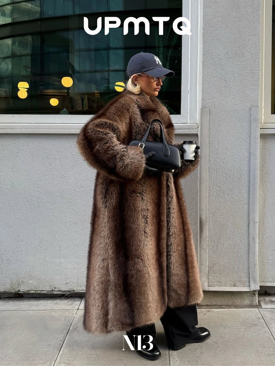 Faux Fur Coat – Gradient Stripes – Faux Fur – Brown Stripes Gradient | KIMLUD