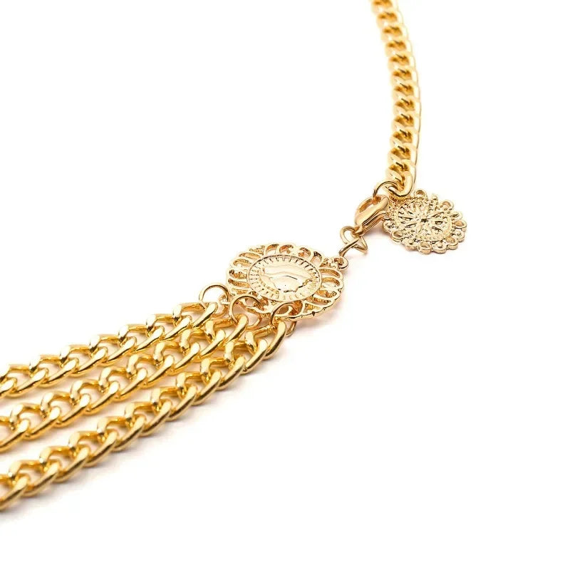 Gold-Tone Chain Belt Multilayer Tassel Rhinestones — Gold | KIMLUD