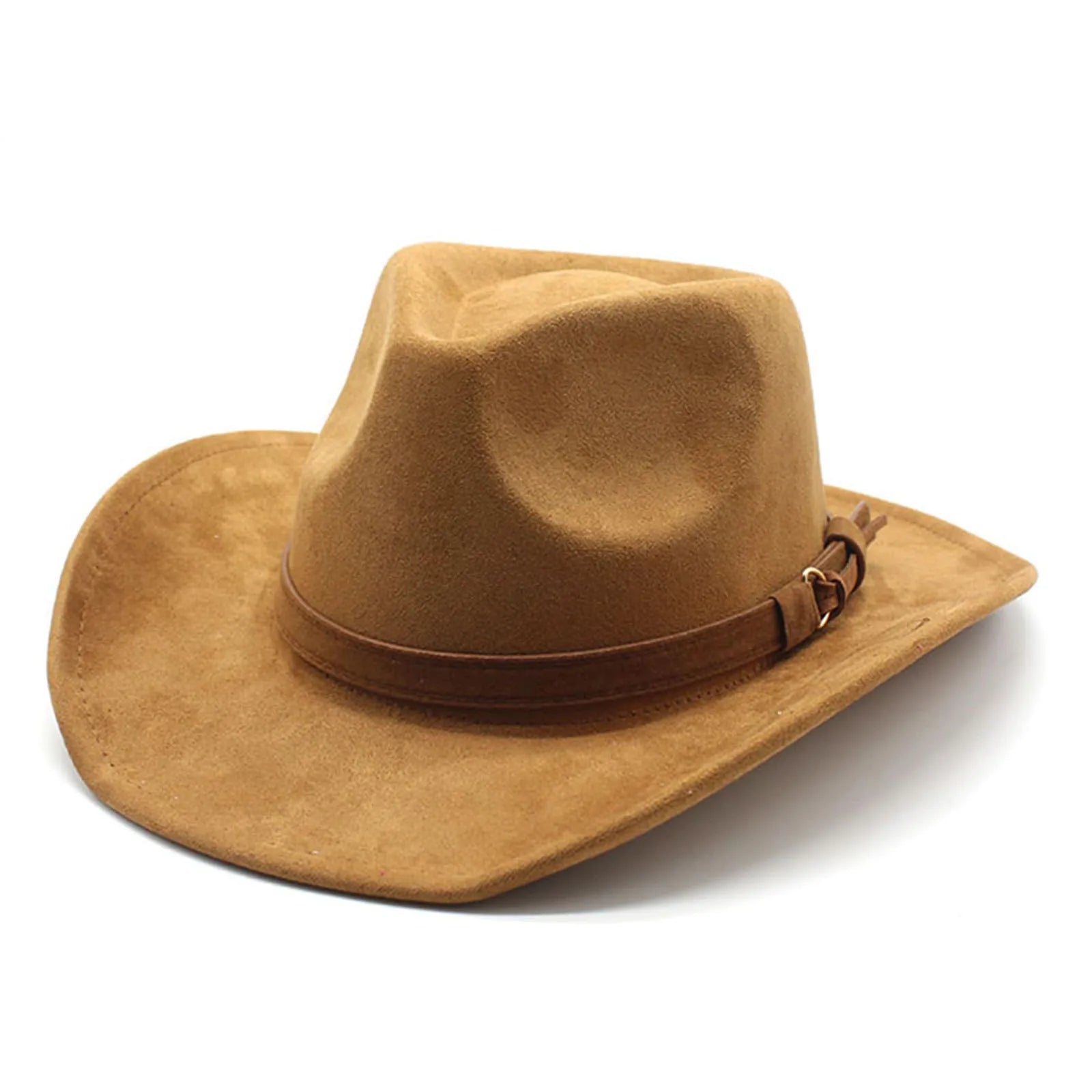 Felt Cowgirl Hat With Belt And Wide Soft Brim — Black | KIMLUD