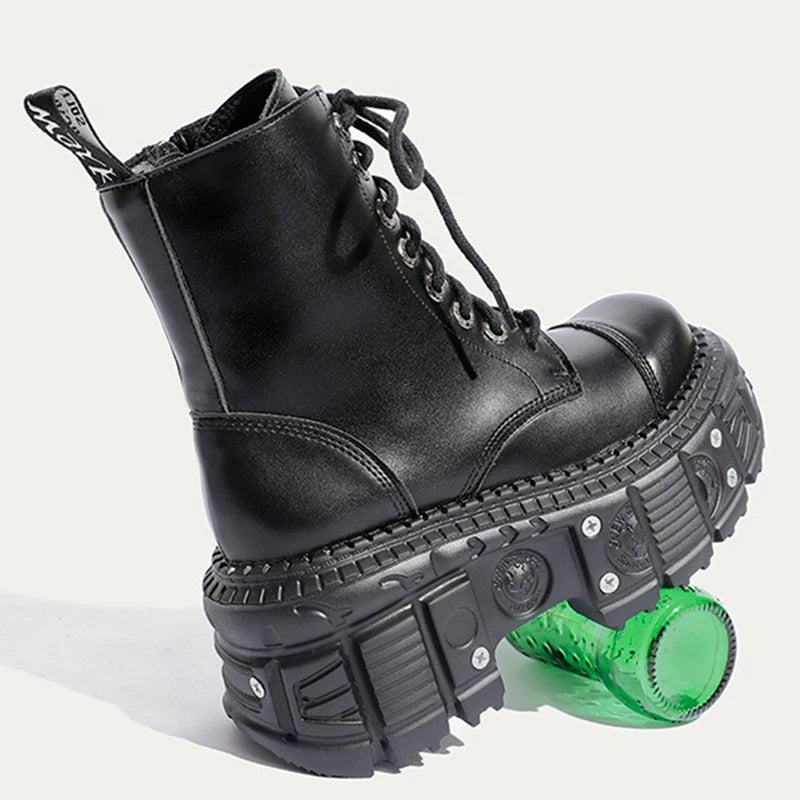 Women Punk Boots Platform Personalized Design Shoes Leather Cool Boots Retro Chunky High Quality Lace Up Casual Outdoor Shoes 42