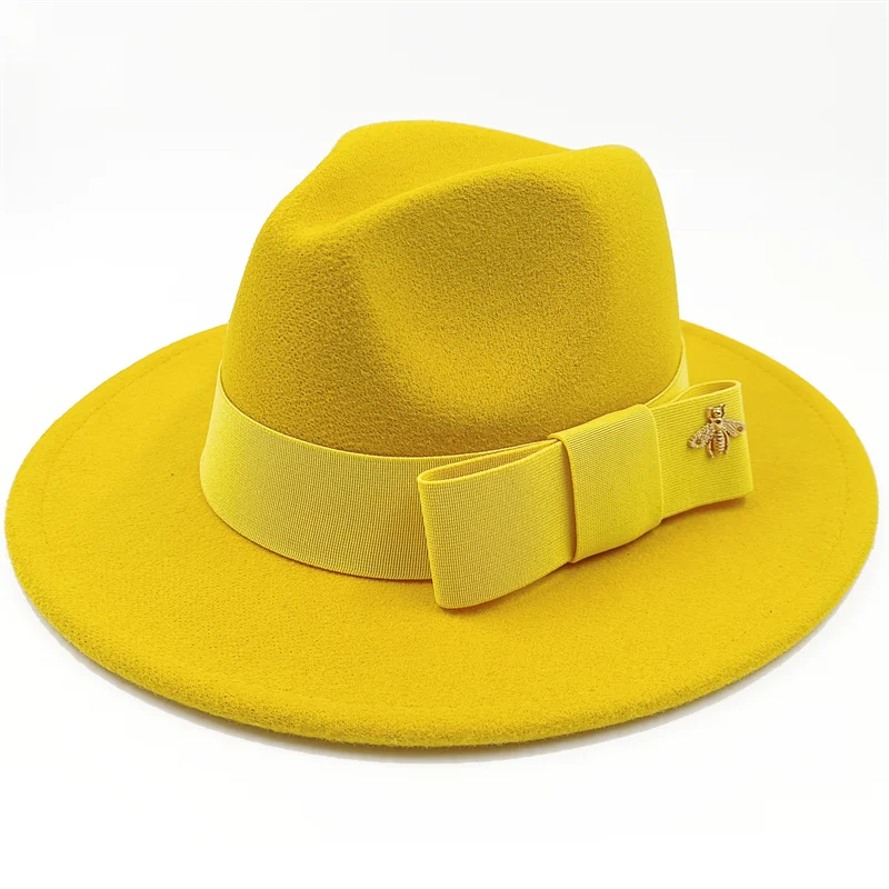 Low price wholesale Fedora hats Winter jazz monochrome bow elastic band men and women red jazz hats Fedora hats sombrero hombre - KIMLUD