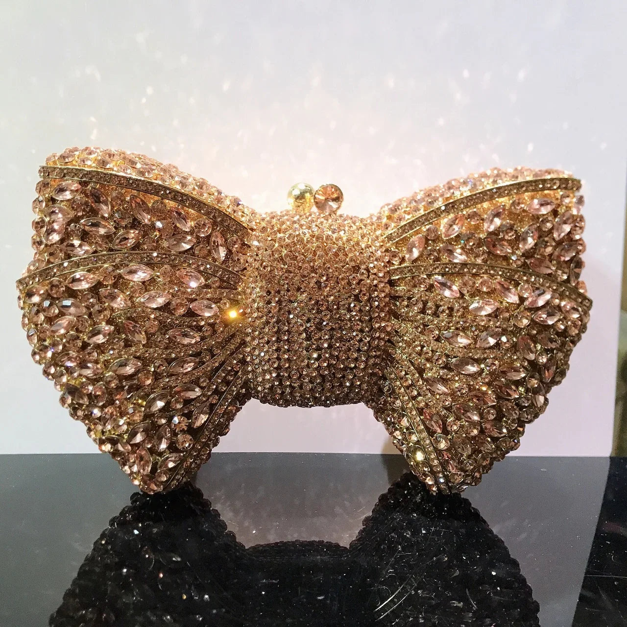 Crystal Rhinestone Bowtie Clutch Evening — Gold | KIMLUD