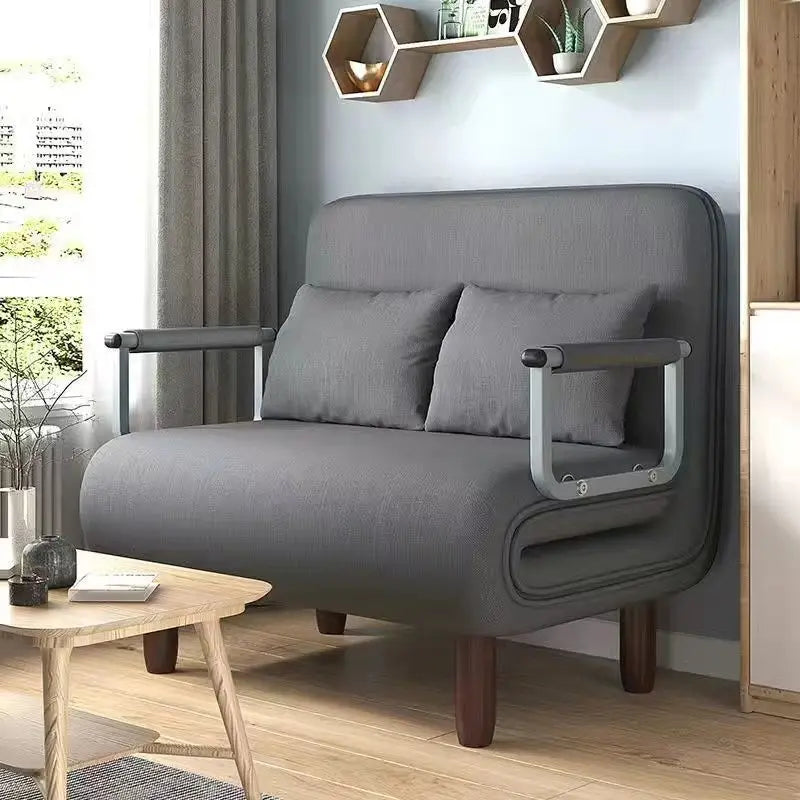 Foldable Metal Sofa Bed Dual-Purpose — Orange | KIMLUD