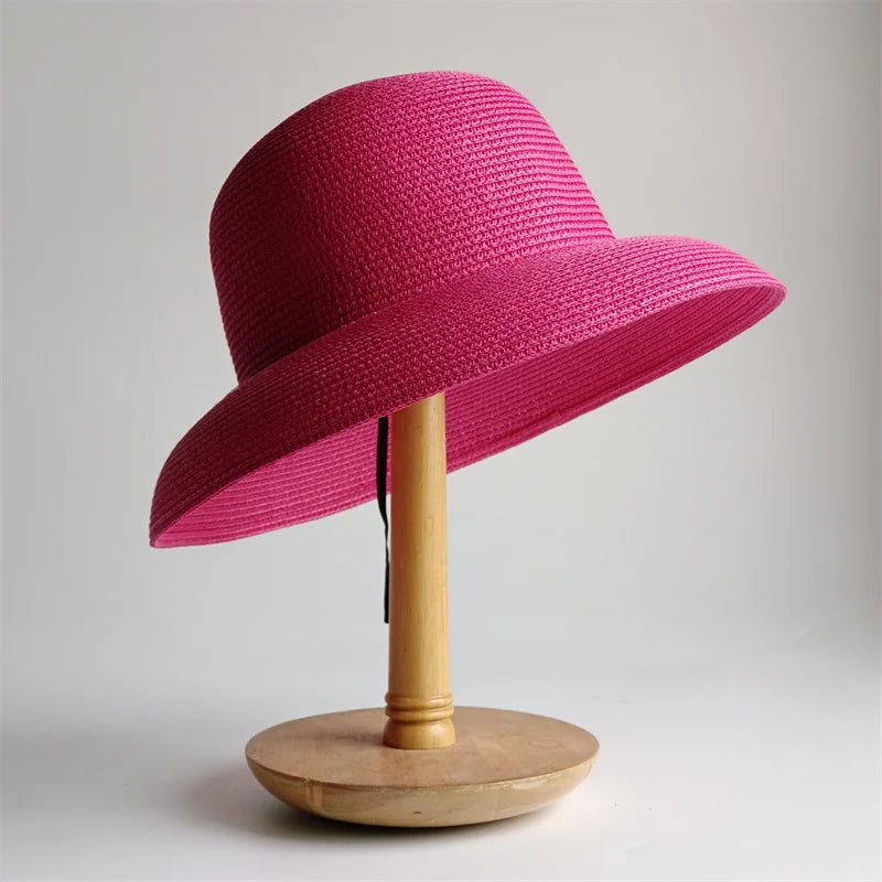 Panama Straw Floppy Sun Hat — Black With Ivory Ribbon | KIMLUD