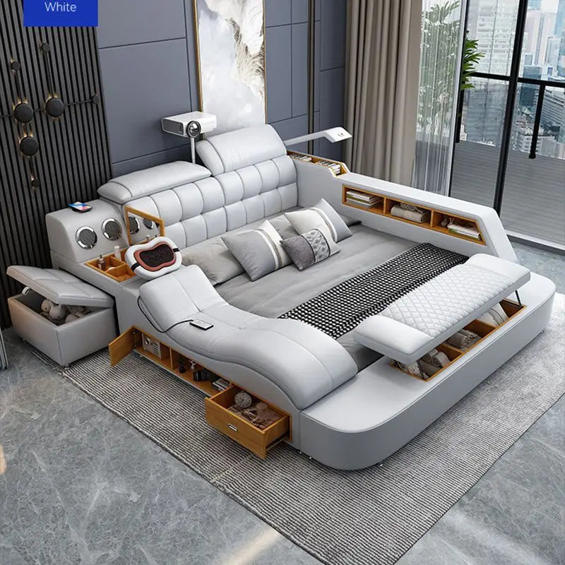 Intelligent massage tatami leather bed modern simple master bedroom storage double bed size apartment wedding bed