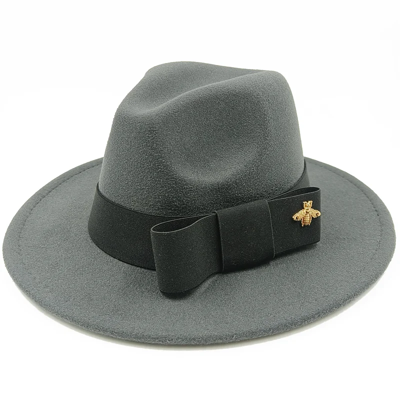 Low price wholesale Fedora hats Winter jazz monochrome bow elastic band men and women red jazz hats Fedora hats sombrero hombre - KIMLUD
