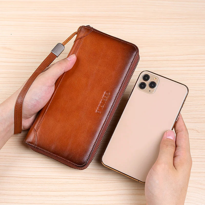 Long Leather Wallet – Anti-Theft – Cow Leather – Gradient Color | KIMLUD