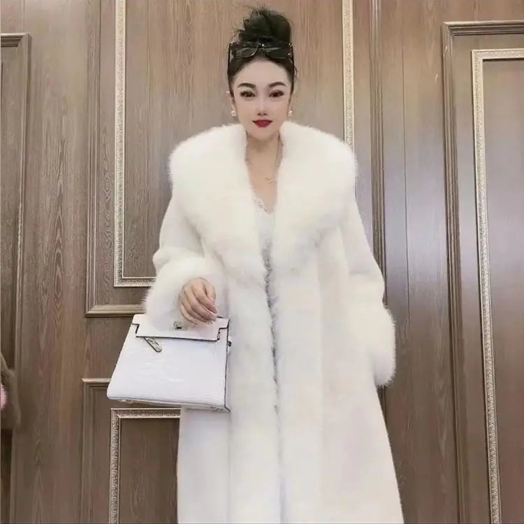 Faux Fur Coat – Thick Warm Turn-Down Collar – Long Coat | KIMLUD