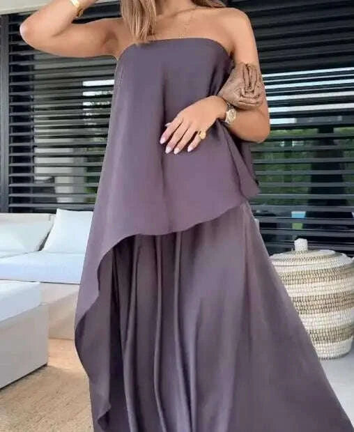 Sexy Strapless Loose Dress Sets for Women 2025 Summer New Elegant Sexy Sleeveless Strapless Loose Irregular Top Long Skirt Set