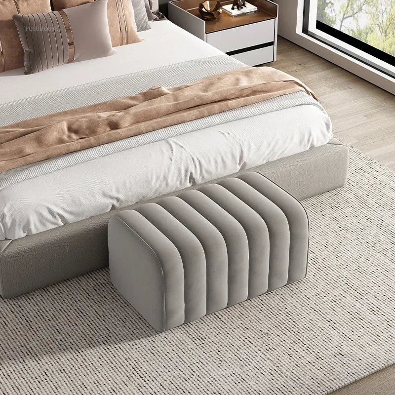 Nordic Minimalist Fabric Stool Shoe-Changing Hallway Bench With Soft Padded Seat — Light Gray | KIMLUD
