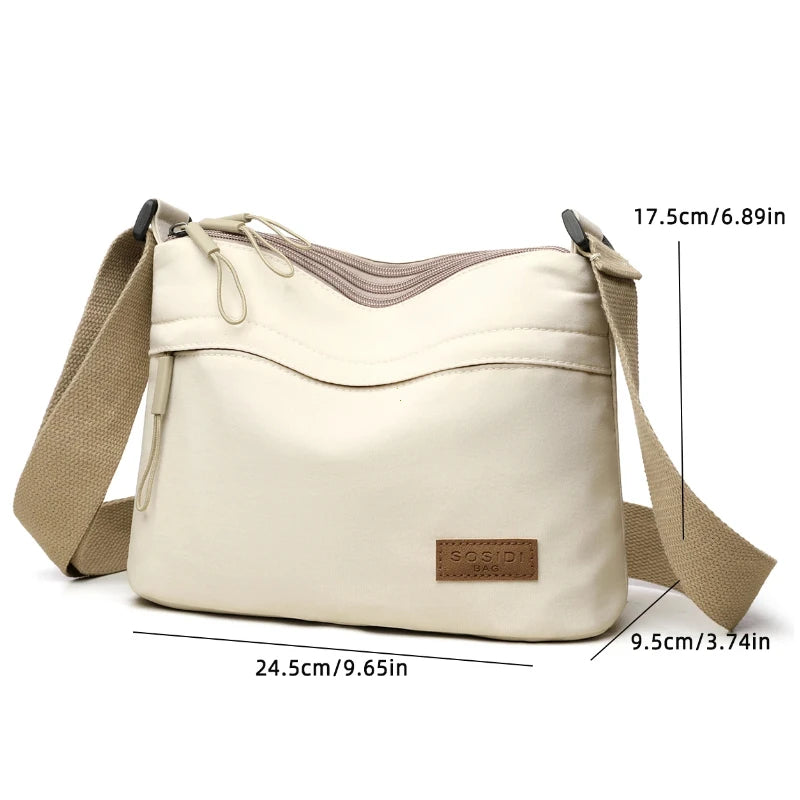 Canvas Textured Nylon Shoulder Crossbody Bag Multi Pocket — Cream | KIMLUD