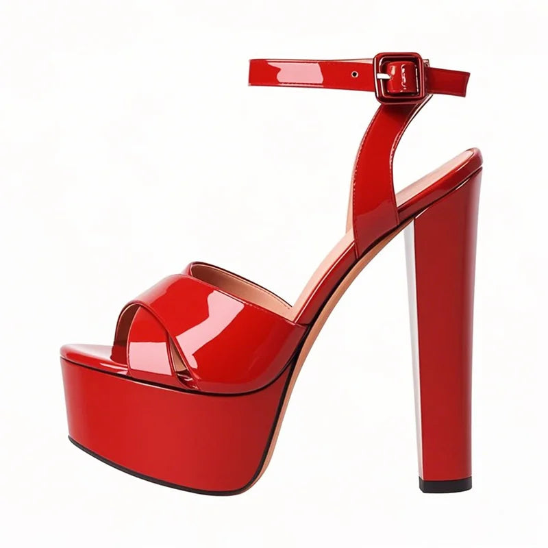 Onlymaker Women Sandals Ankle Strap Peep Toe Platform Black  Chuncky High Heels Squre Toe Party Dress Casual Sandals
