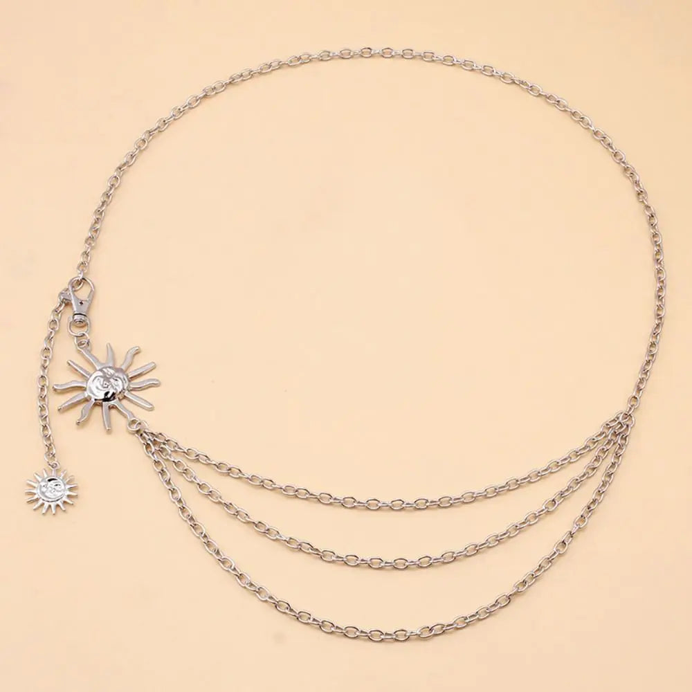 Punk Hip Hop Style Waist Chain Sun Moon Star — Silver | KIMLUD