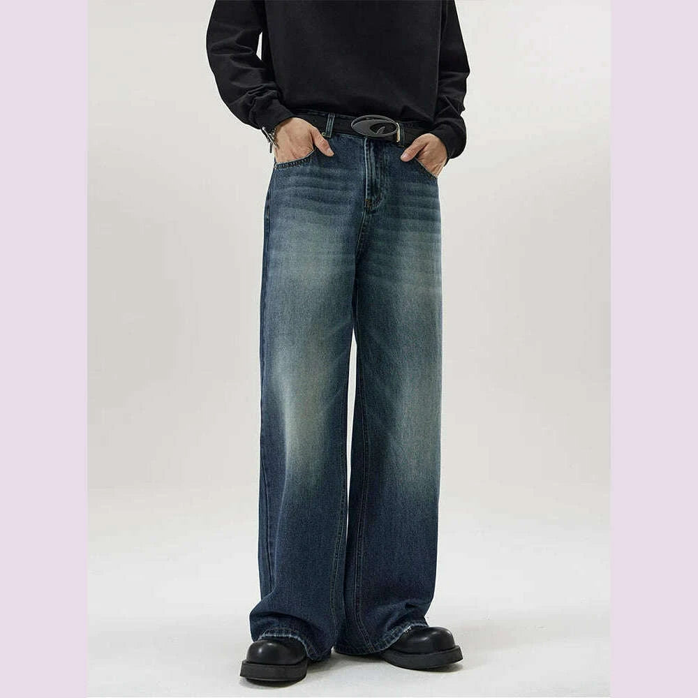 KIMLUD, 4 Colors Autumn Vintage Distressed Men's Baggy Straight Jeans Fashion Korean High Street Denim Pants Streetwear Male Trousers, KIMLUD Womens Clothes