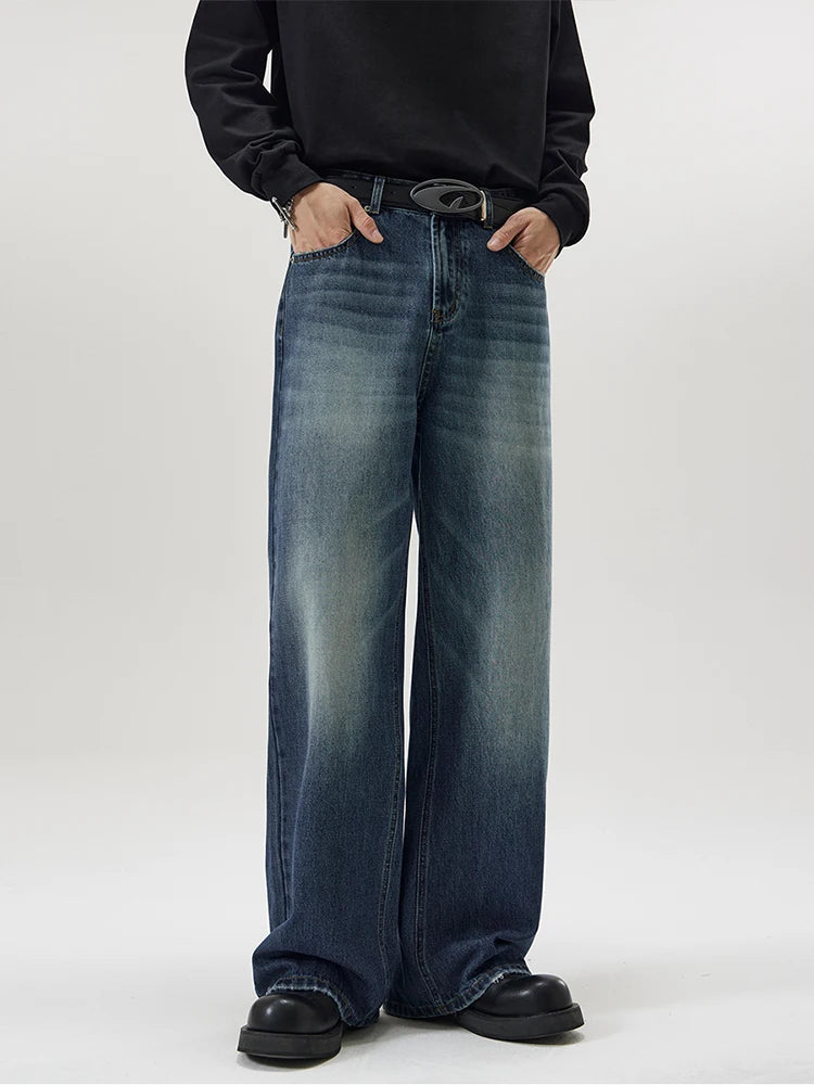 4 Colors Autumn Vintage Distressed Men's Baggy Straight Jeans Fashion Korean High Street Denim Pants Streetwear Male Trousers