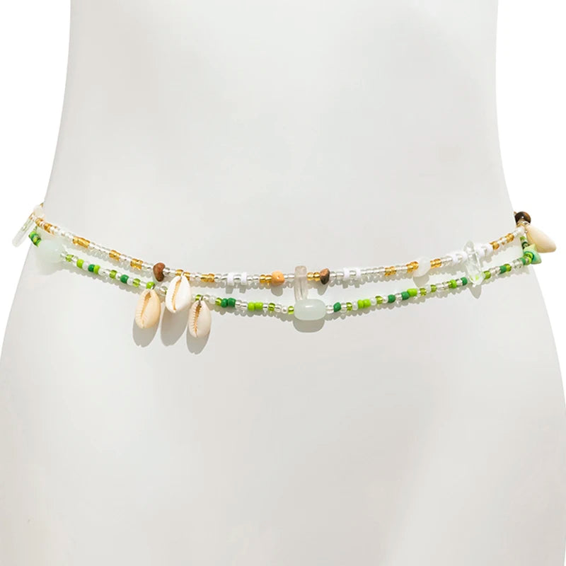 Bohemian Waist Chain Beaded Hand-Woven — Lime Champagne | KIMLUD