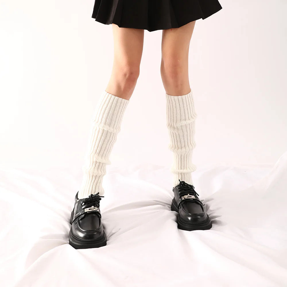 Knit Socks Neon Ribbed Leg Warmers — Black | KIMLUD