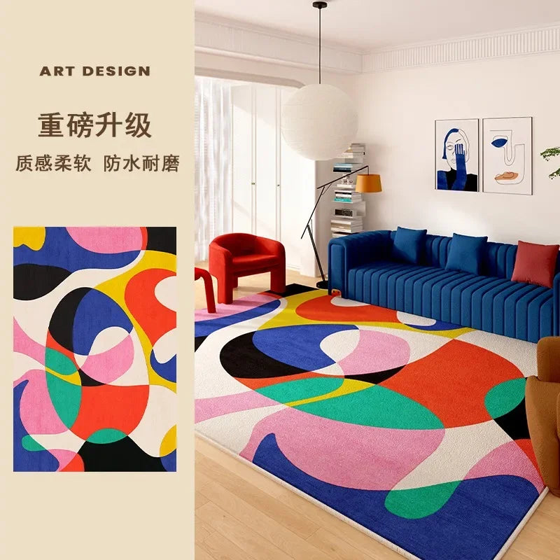 Polyester Rug Abstract Art Irregular Edges Rectangular Wilton Weave Hand Washable — Multicolor | KIMLUD