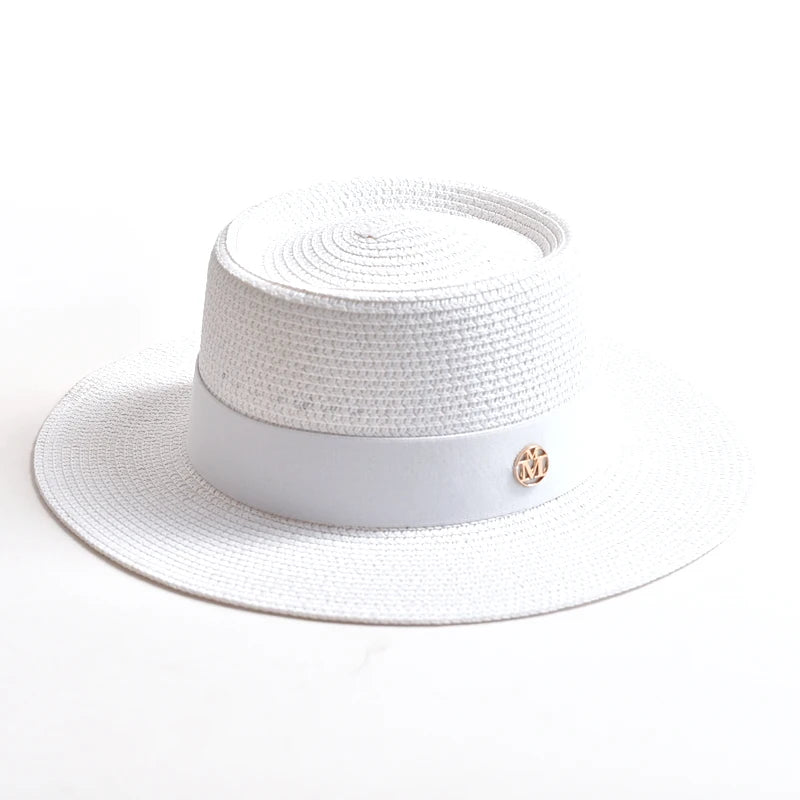 Hats and Caps Flat Brim Sun Hat with Ribbon — Natural | KIMLUD