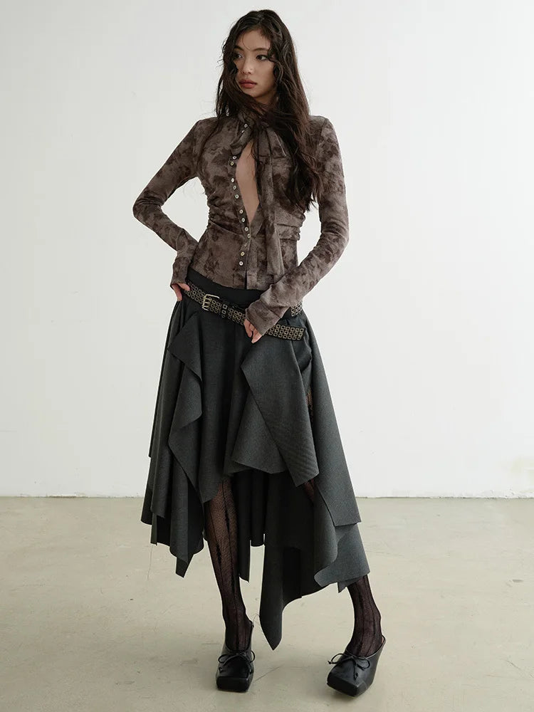 Skirt – High Waist – Cotton Polyester – Dark Gray | KIMLUD