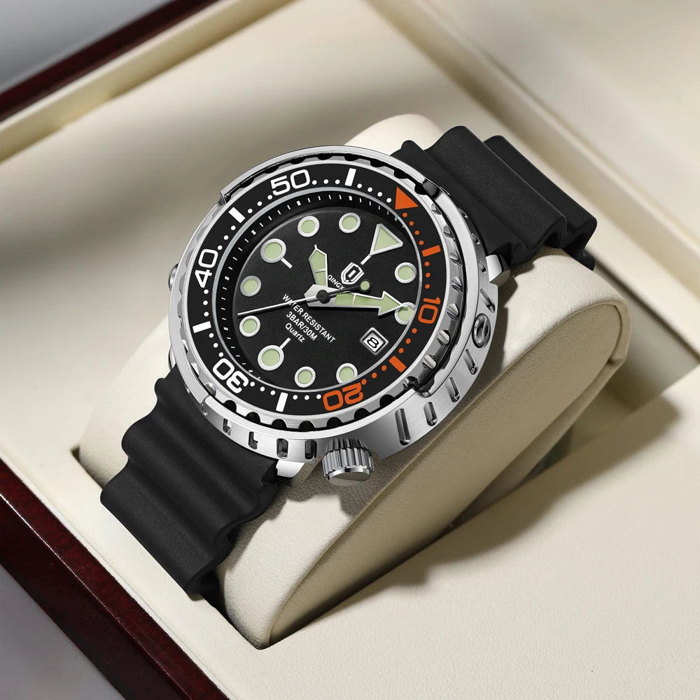 Silicone Strap Sports Wristwatch Luminous Hands Date Window — Midnight Black | KIMLUD