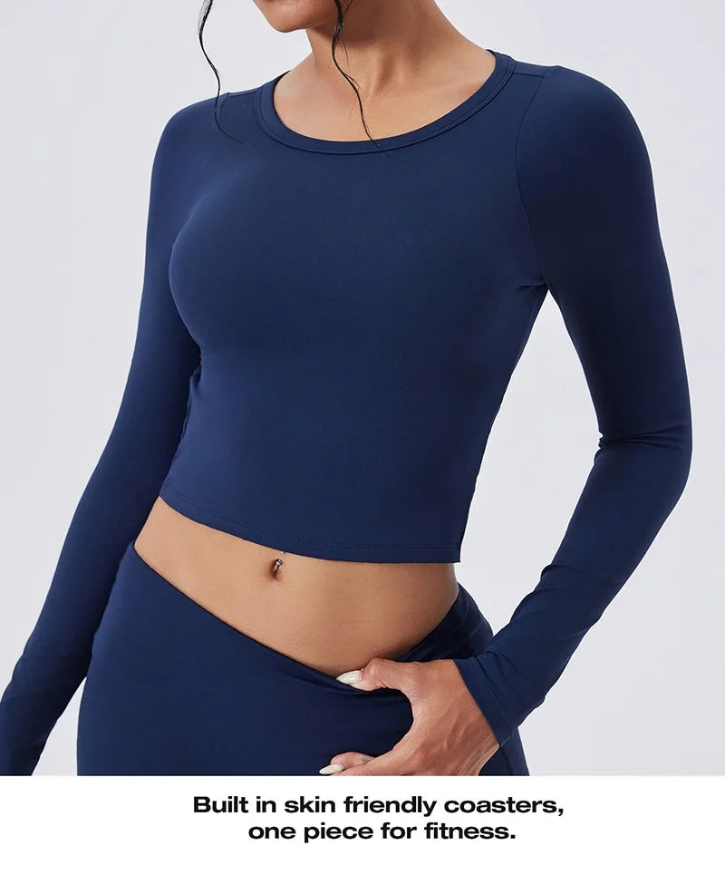 Cloud Hide Yoga Shirt Sexy Back Long Sleeve — Gray | KIMLUD