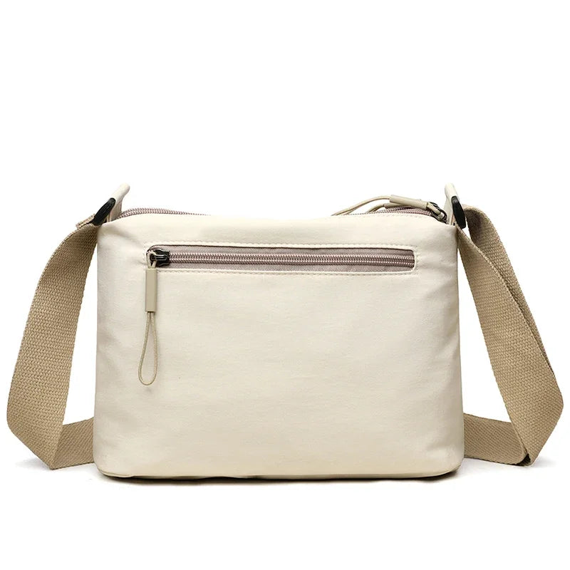 Canvas Textured Nylon Shoulder Crossbody Bag Multi Pocket — Cream | KIMLUD