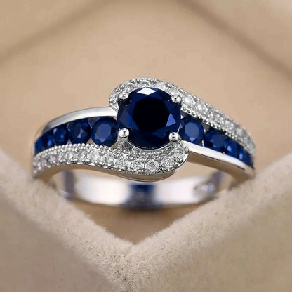 KIMLUD, CAOSHI Luxury Blue Crystal Stone Rings with Tiny Flower Cubic Zirconia Pretty Women's Jewelry Elegant Engagement Accessories, KIMLUD Womens Clothes
