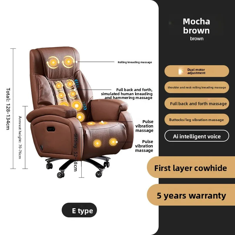 Genuine Leather Executive Office Chair Massage — Cream | KIMLUD