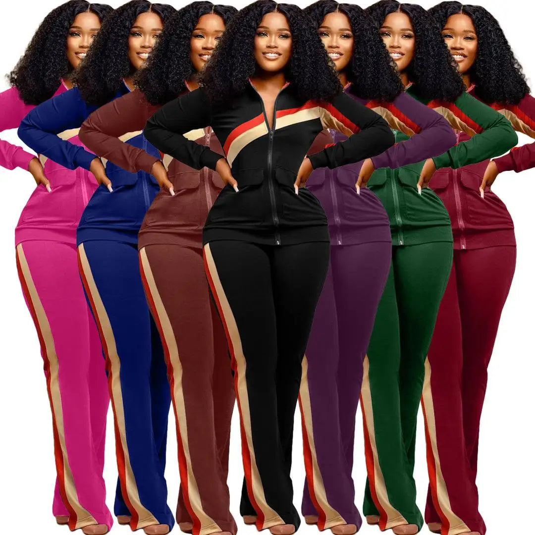 Women's Spor Two-ket Faion Set Long Sve Long Pants Winter Collection Adult Size Clothing Set with kets