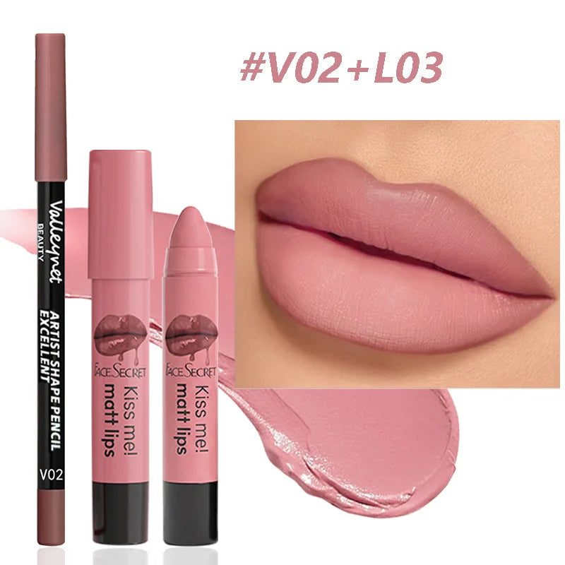 Lip Liner and Lipstick Set – Velvet Matte Finish – Natural | KIMLUD