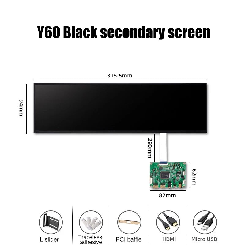 Side Panel Expand LCD Display HYTE Y60 PC Cabinet, Dedicated Secondary Screen Monitor 1920X515 Support Aida 64
