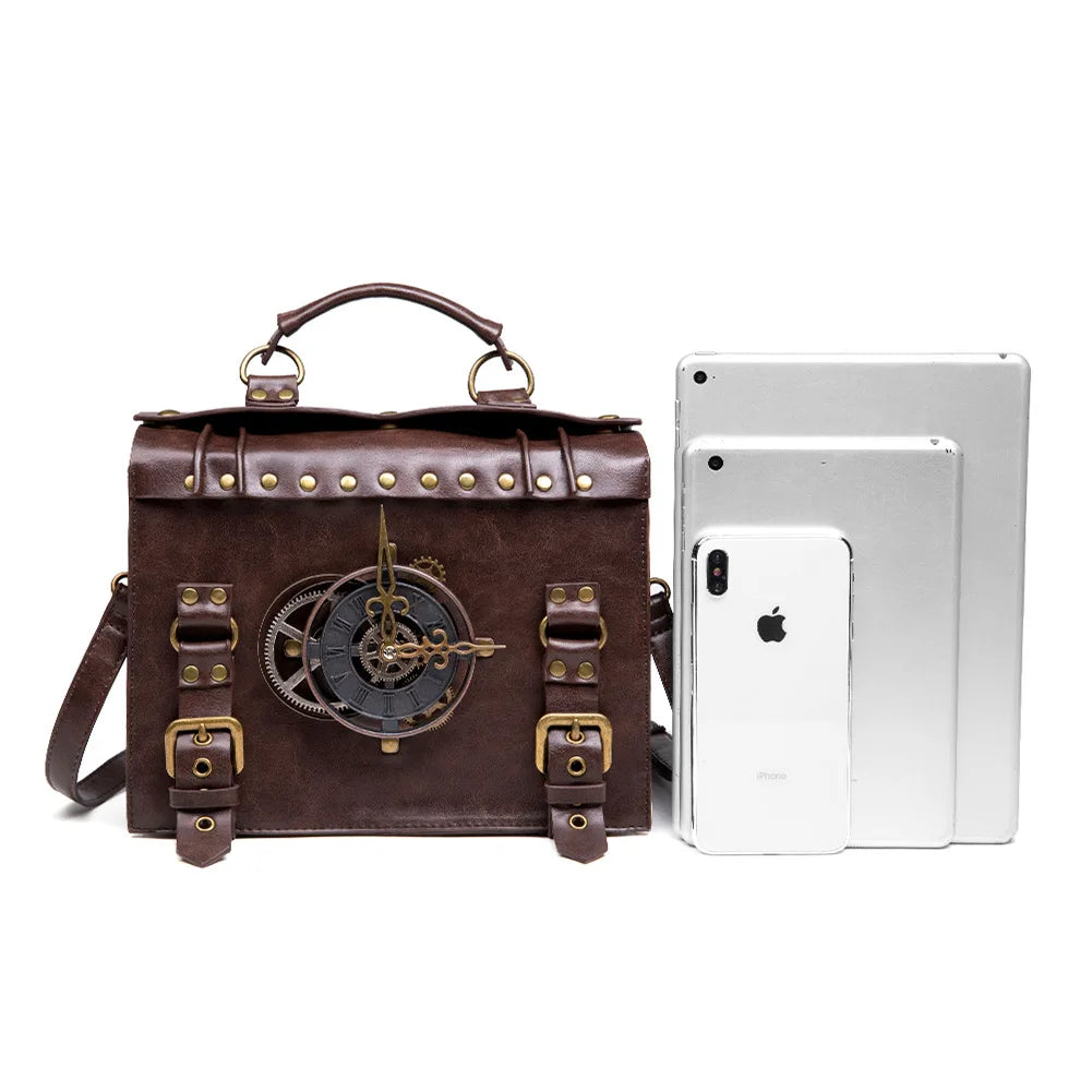 Medieval Renaissance Punk Box Bag Skull Studs — Warm Brown | KIMLUD